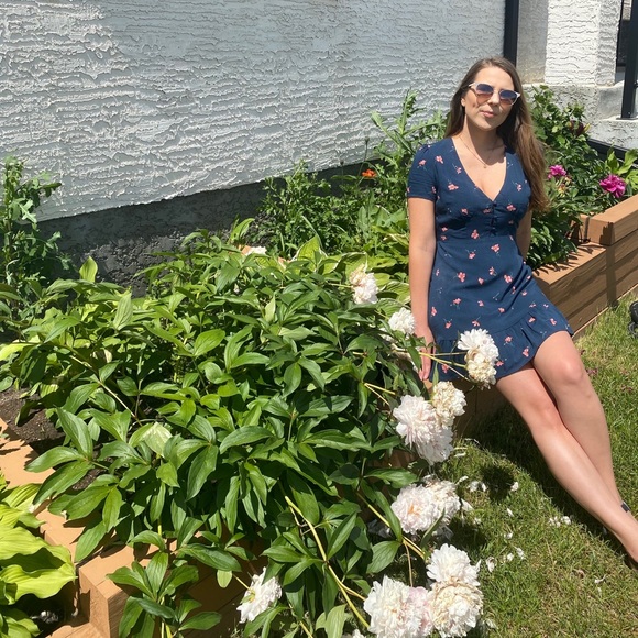Navy blue floral dress with cute button detail - Picture 5 of 7